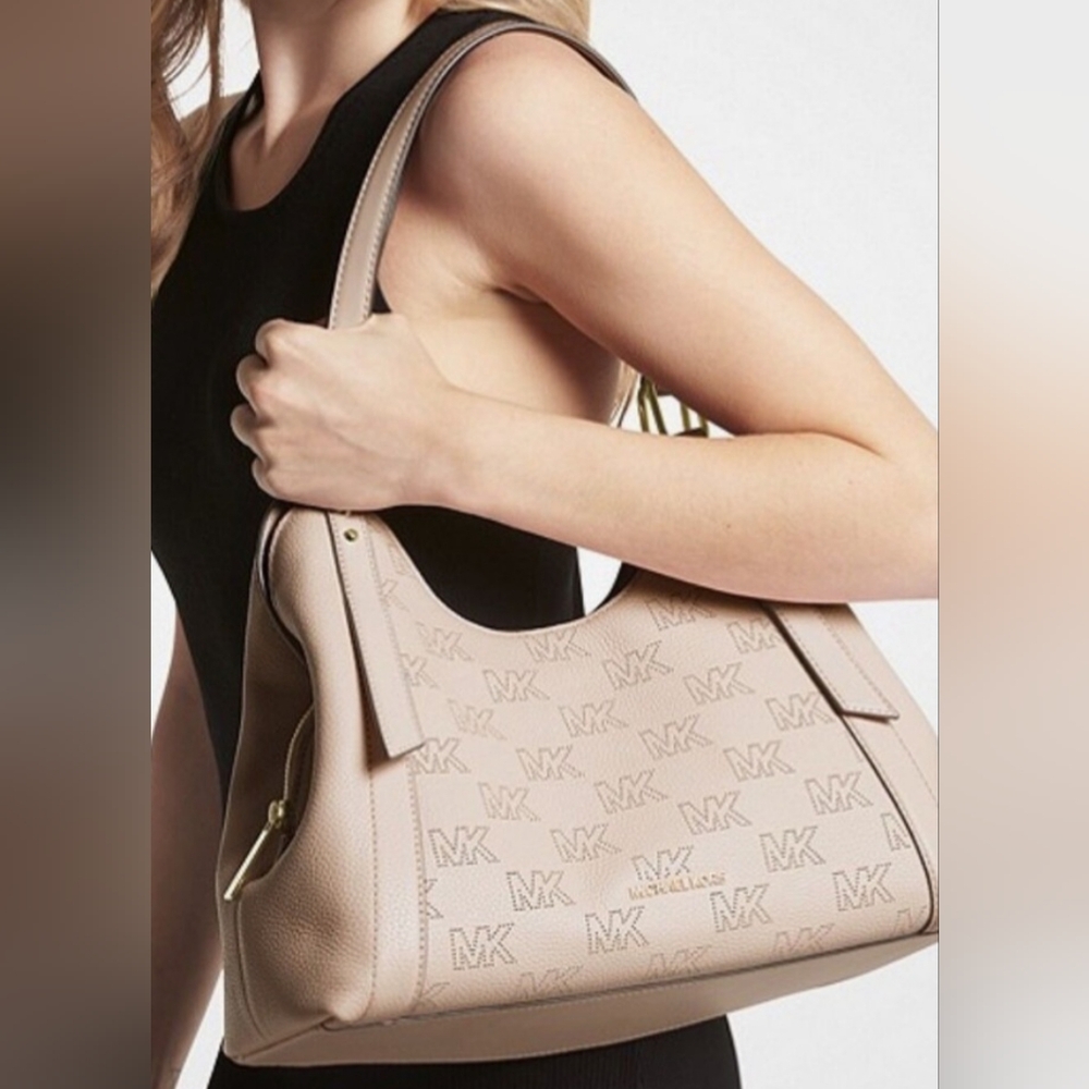 NWT Michael Kors Beige Perforated Arlo Shoulder Bag